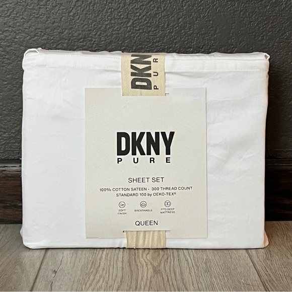 6 Pc DKNY Pure Queen Cotton White Sheets Sheet Set Fitted, Flat, 4 Pillowcases - Picture 3 of 8